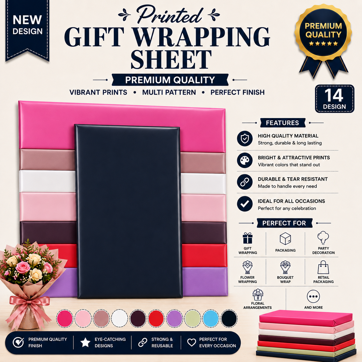 The Solid Colour Gift Wrap Paper with good Finish.