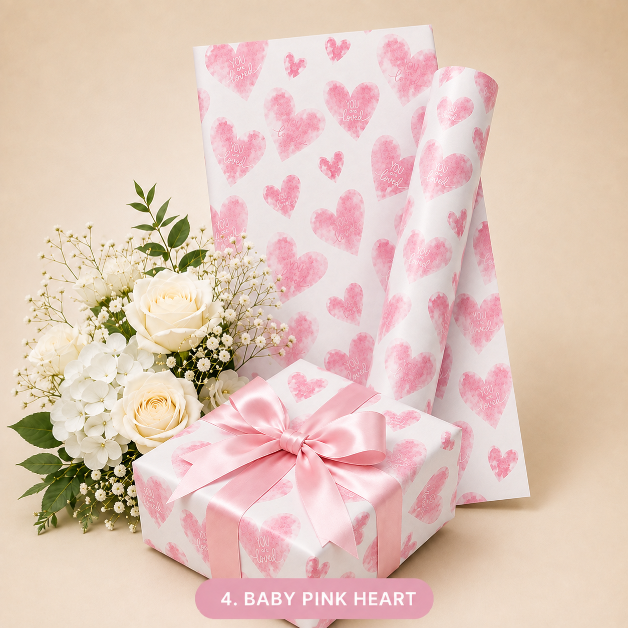 Printed Heart Colour Gift Flower and Booked Wrapping Sheet - Image 6