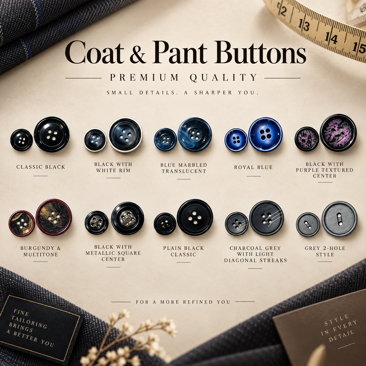 Premium Coat & Pant Buttons – Assorted Designs