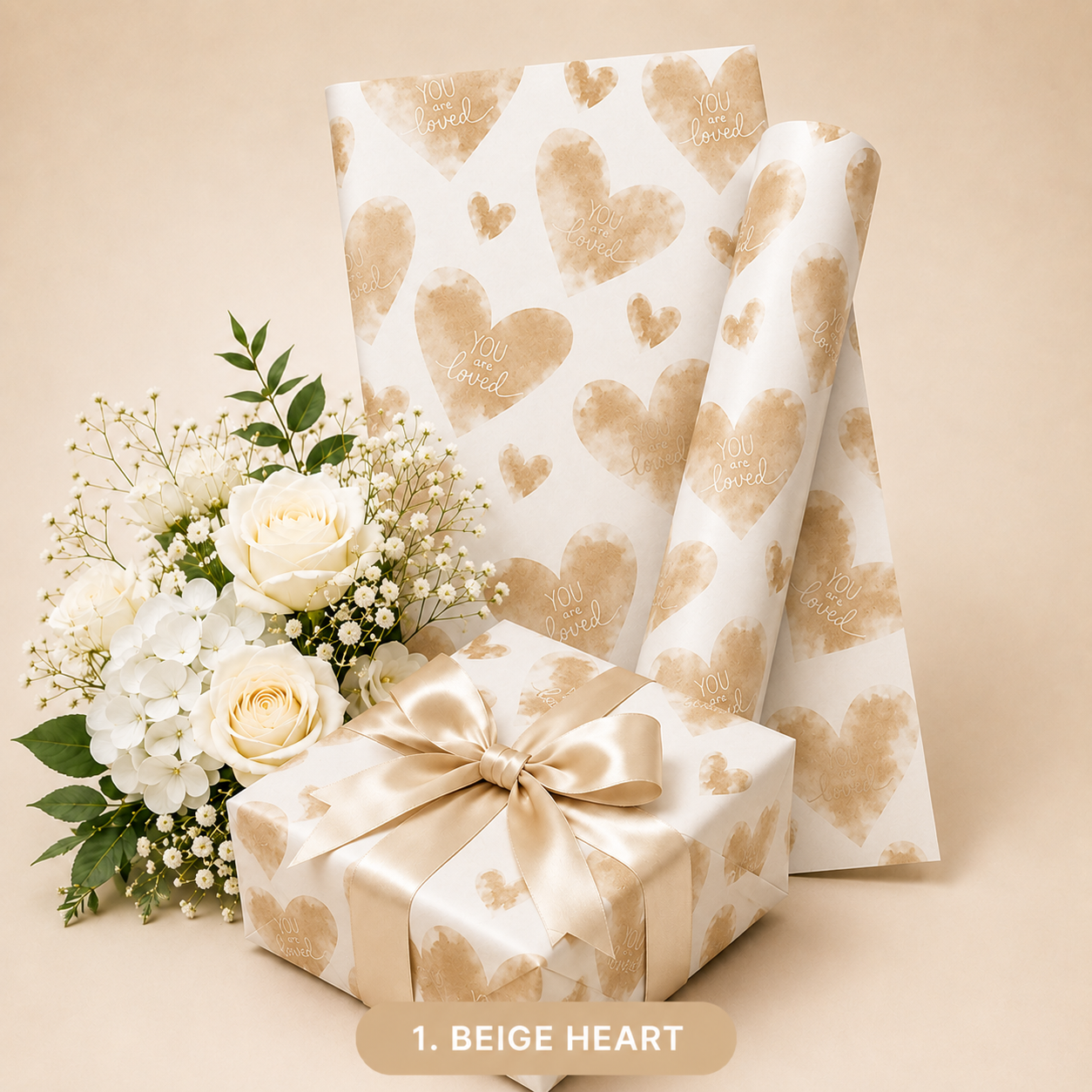 Printed Heart Colour Gift Flower and Booked Wrapping Sheet - Image 3