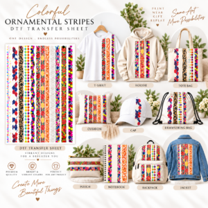 Colorful Ornamental Stripes DTF Transfer Sheet.