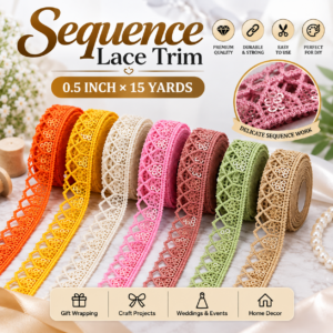 0.5 Inch × 15 Yards Sequence Lace Trim – Multiple Colors