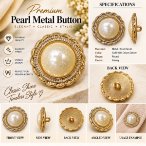 Premium Pearl Metal Button – Gold & Cream.