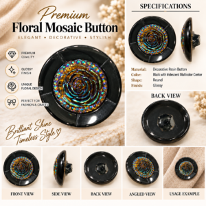 Premium Floral Mosaic Black Resin Decorative - Button