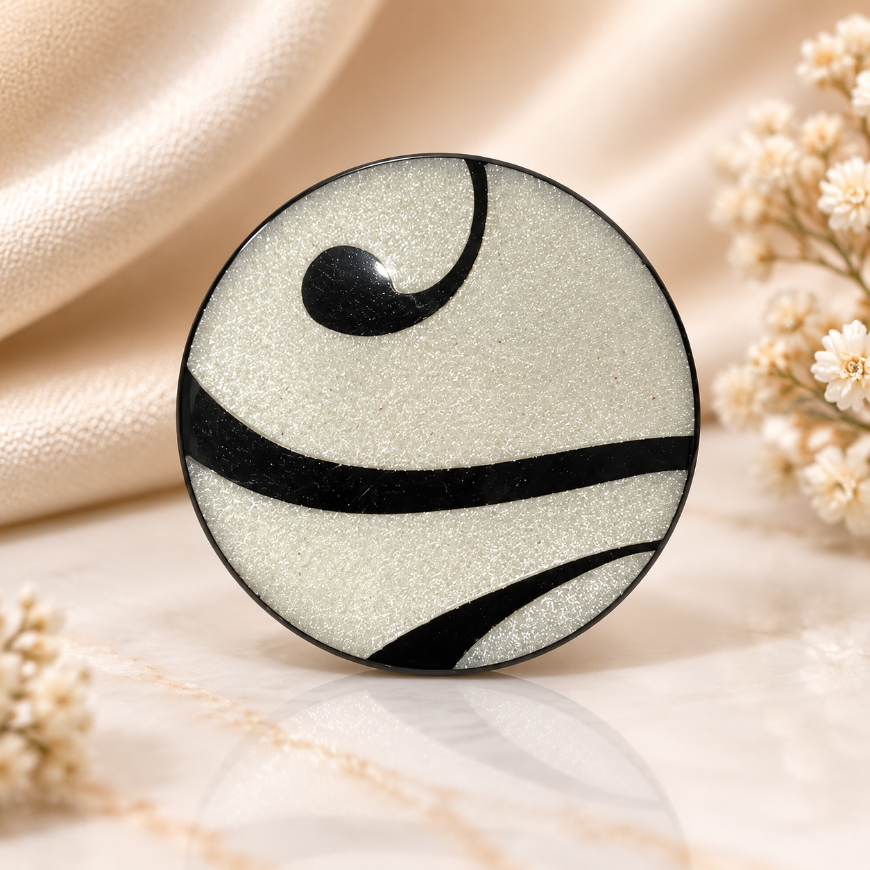 Premium Pearl Button – Ivory with Black Design - Image 2