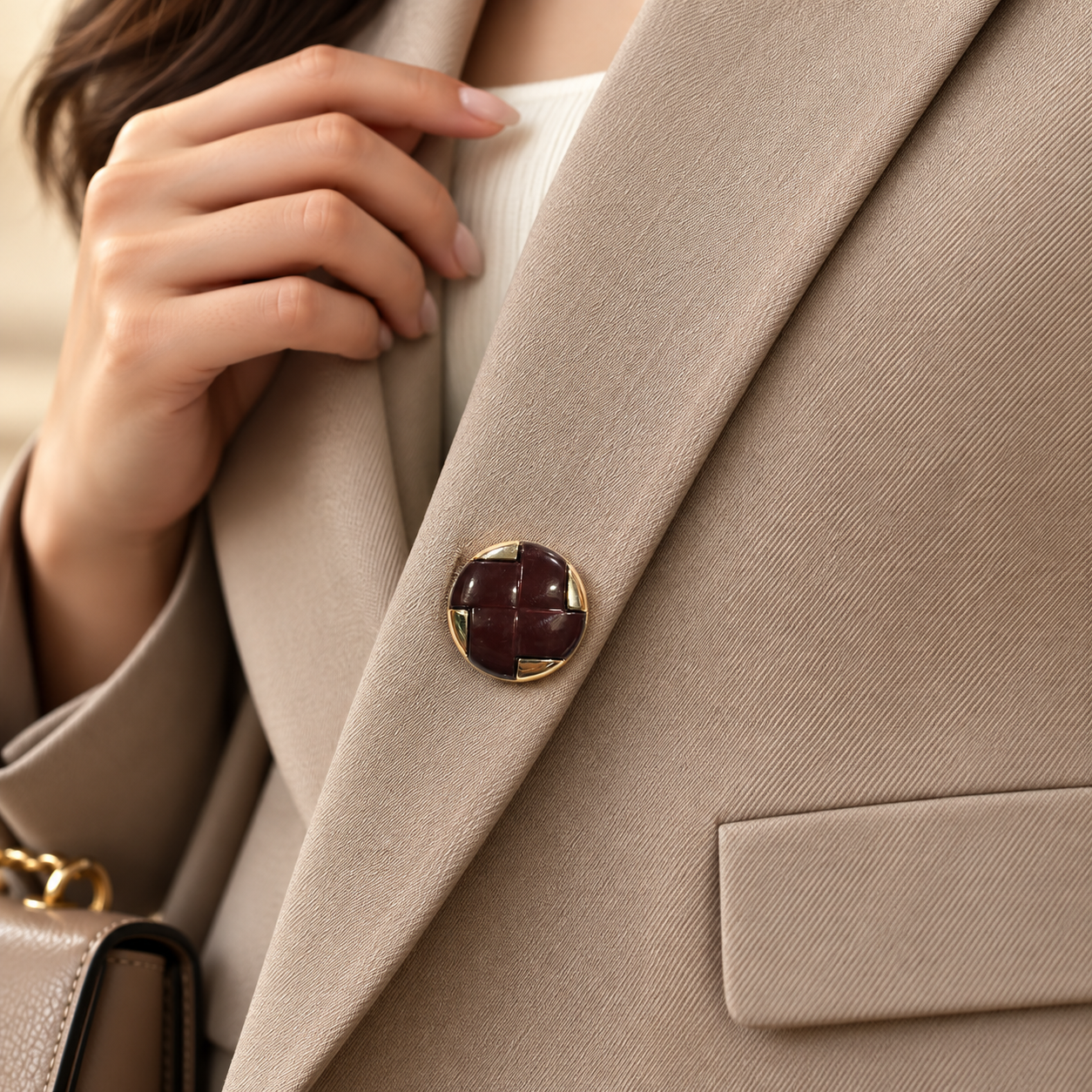 Premium Brown Mosaic Button – Gold Accent. - Image 5