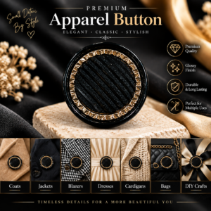 Black Crystal Gold Rim Designer Button.