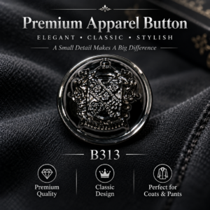 Premium Black Royal Crest Apparel Button.