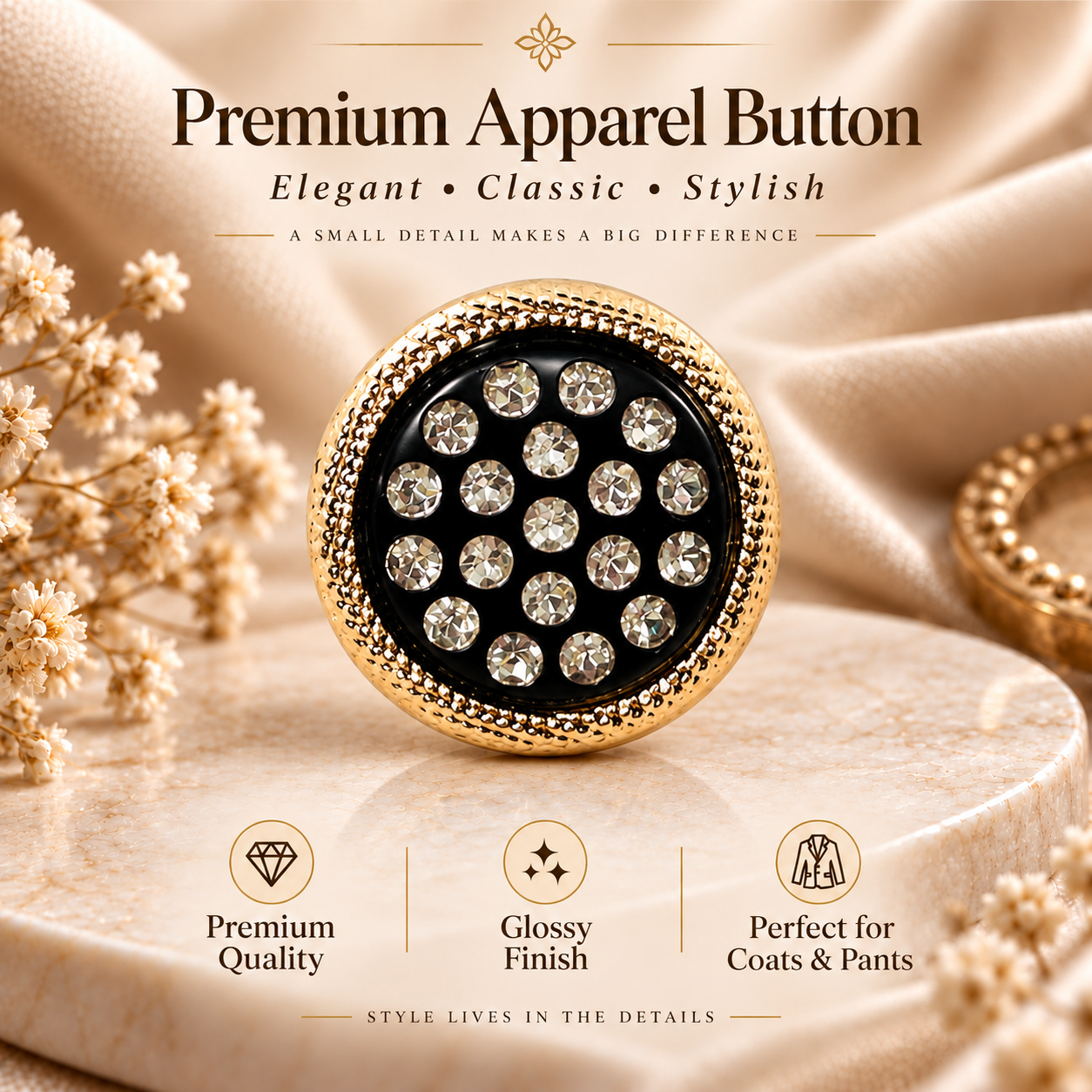 Premium Black Gold Crystal – Luxury Button.
