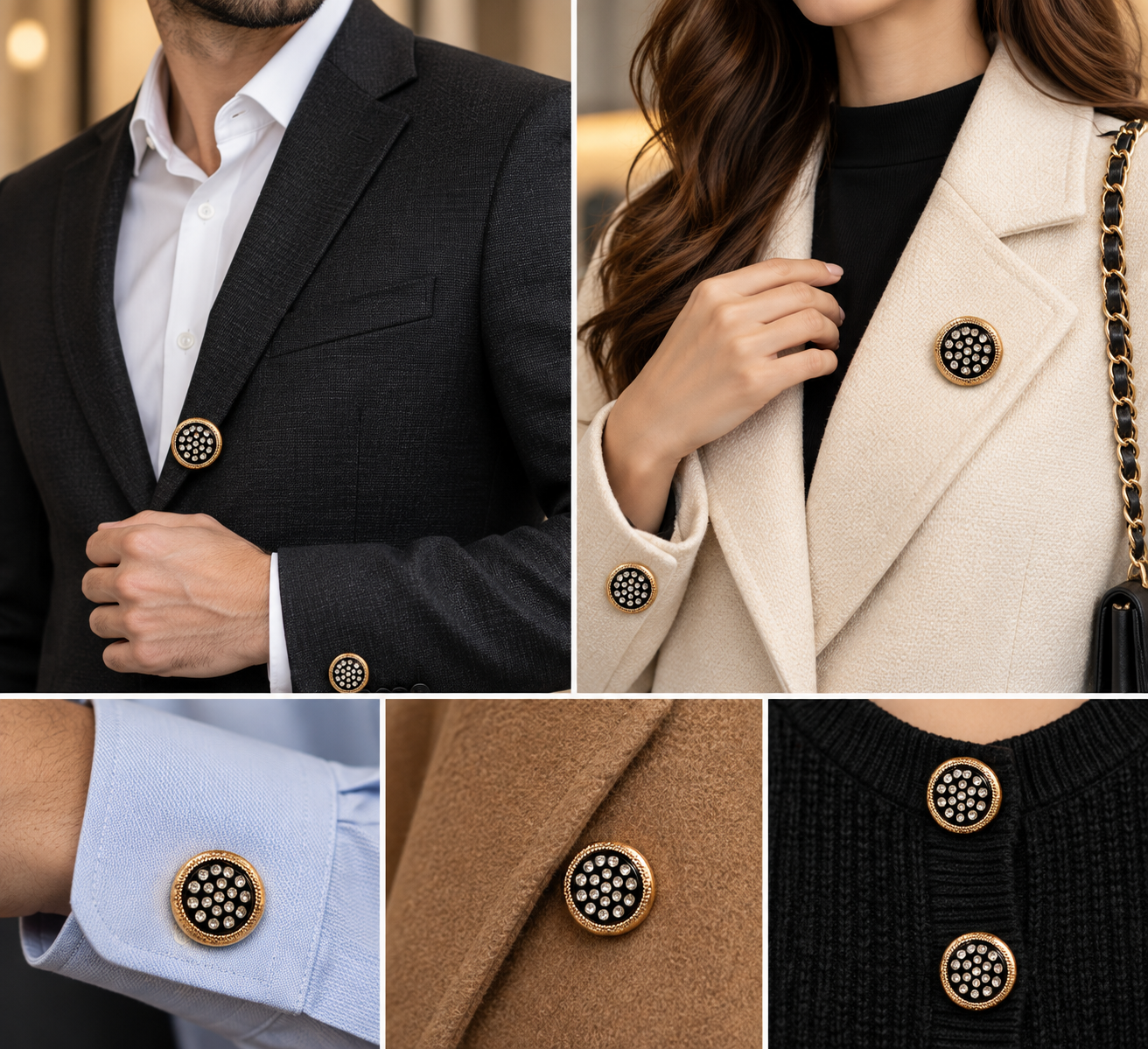 Premium Black Gold Crystal – Luxury Button. - Image 3