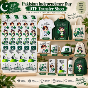 Pakistan 14 August Cartoon Heat Press Designs-DTF sheets.
