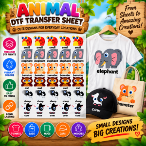 Cute Cartoon Animal Designs - DTF Transfer Sheet.