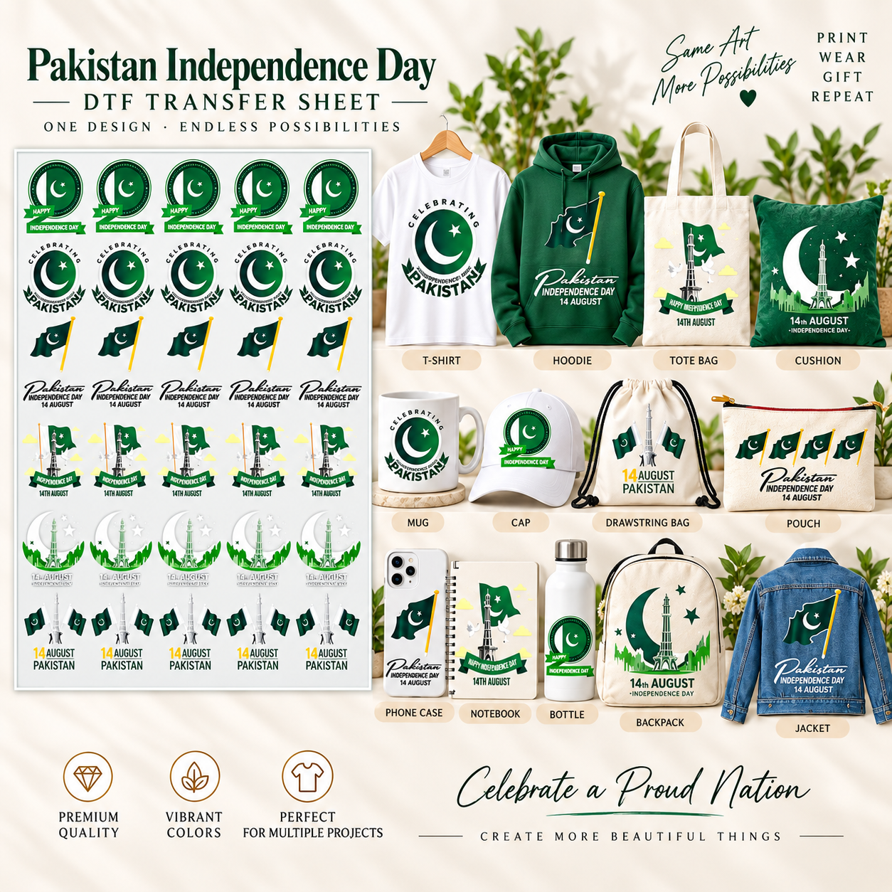 Pakistan Independence Day DTF Transfer Sheet.