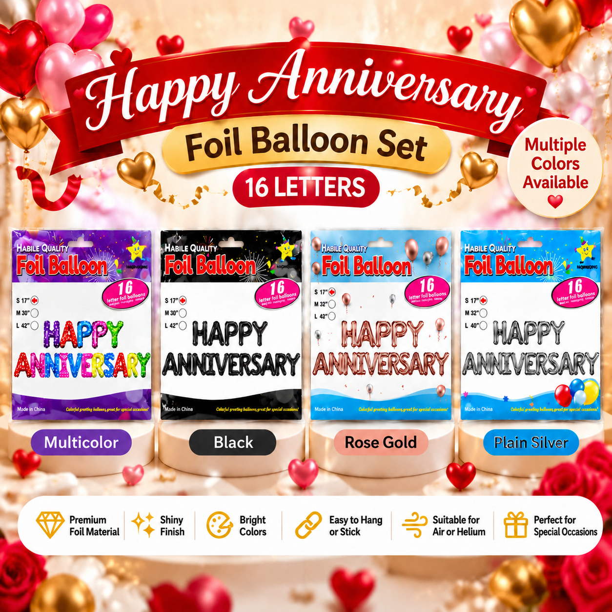 Happy Anniversary Foil Balloon Set – 16 Letter Balloon Decoration