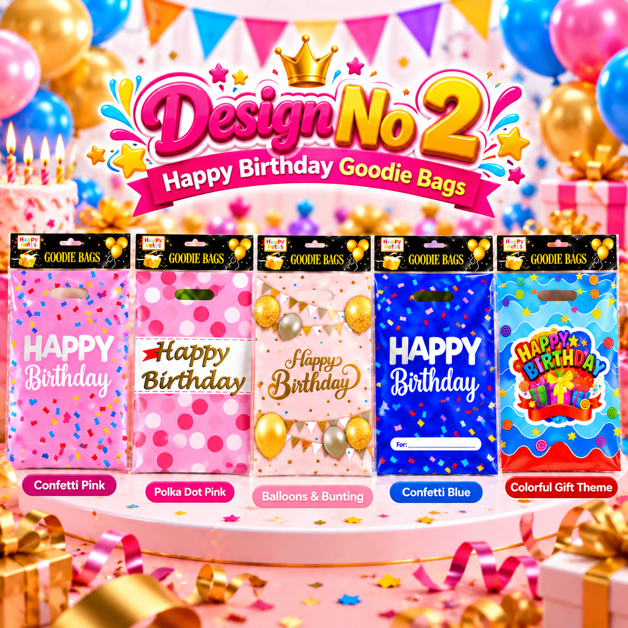 Happy Birthday Goodie Bags – Design No 2 | Colorful Gift Bags Designs.