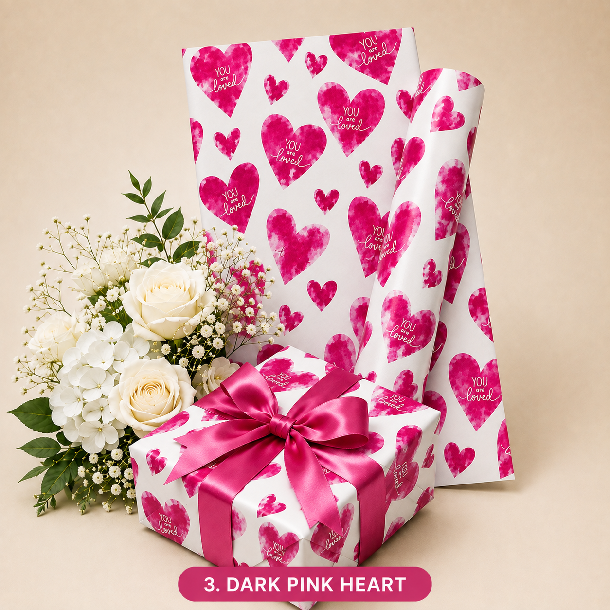 Printed Heart Colour Gift Flower and Booked Wrapping Sheet - Image 5