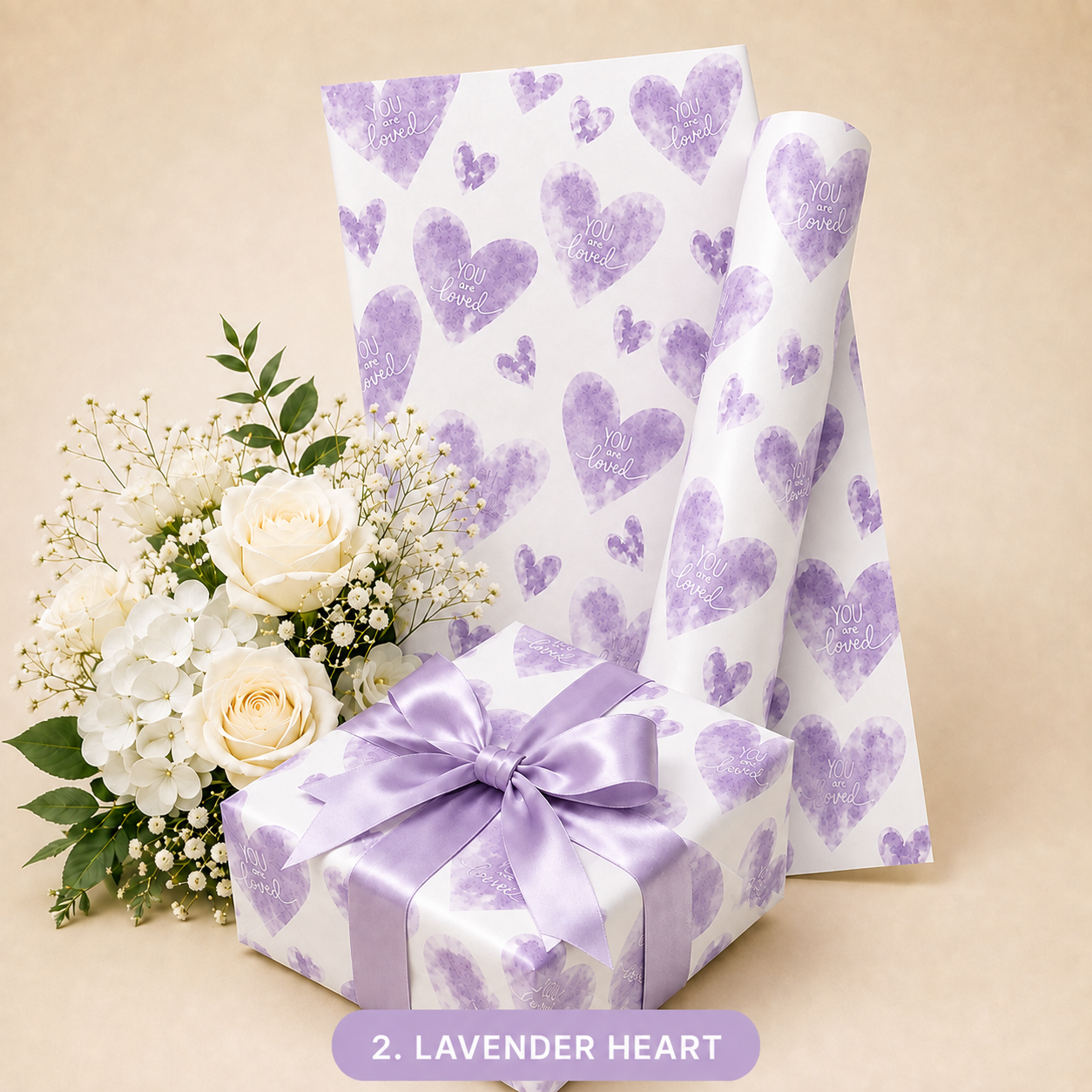 Printed Heart Colour Gift Flower and Booked Wrapping Sheet - Image 7
