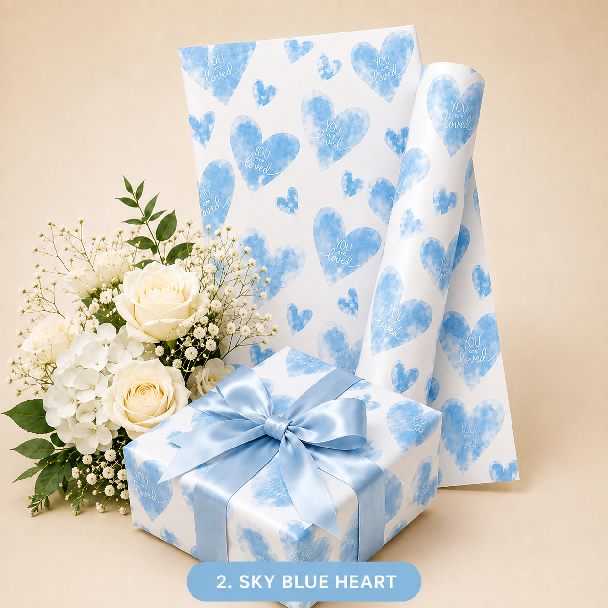 Printed Heart Colour Gift Flower and Booked Wrapping Sheet - Image 4
