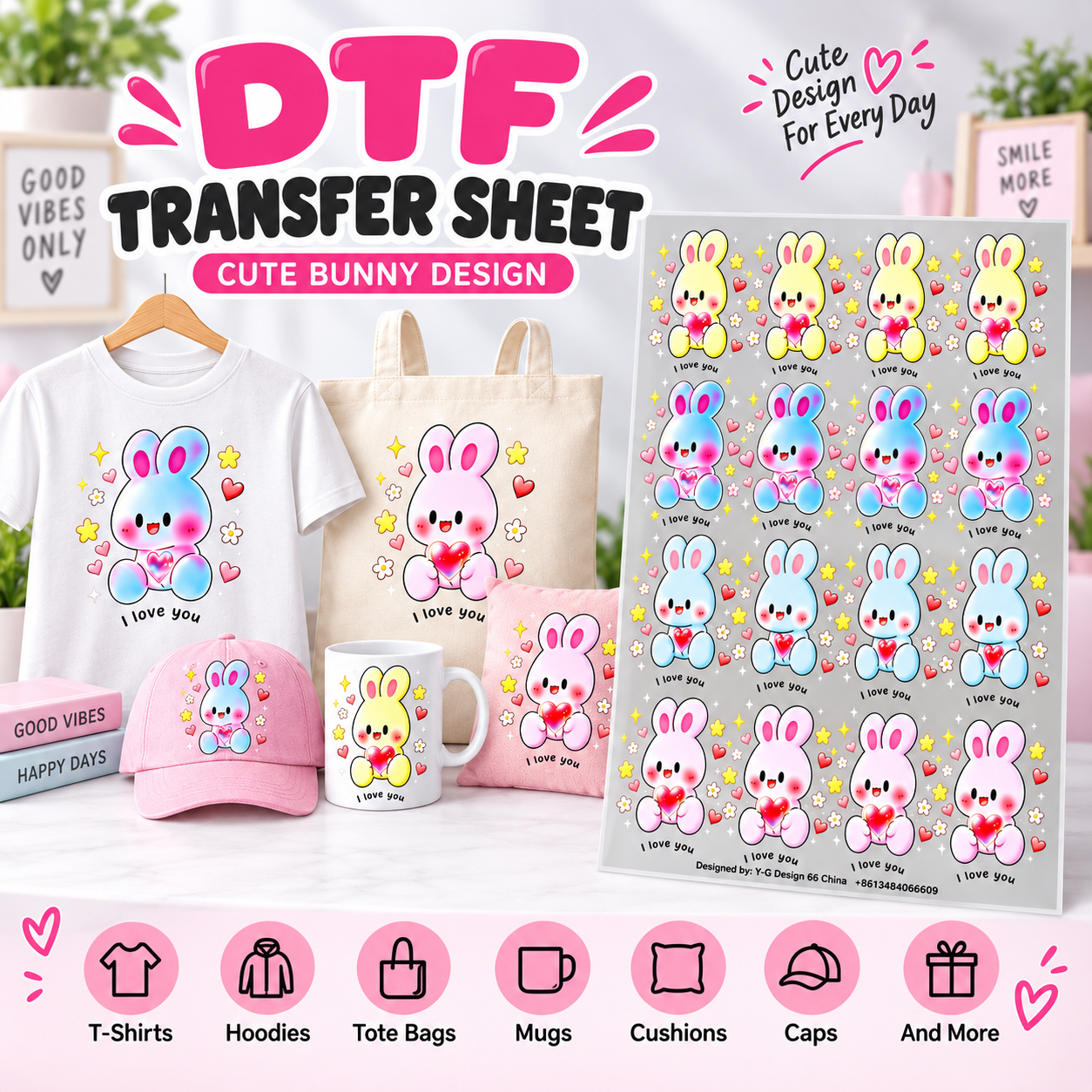 Cute Bunny DTF Transfer Sheet – Design
